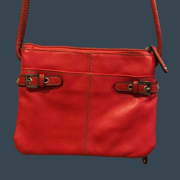 Pink Leather Tignanello Crossbody Purse Built in Wallet Outside Pocket - Picture 1 of 9